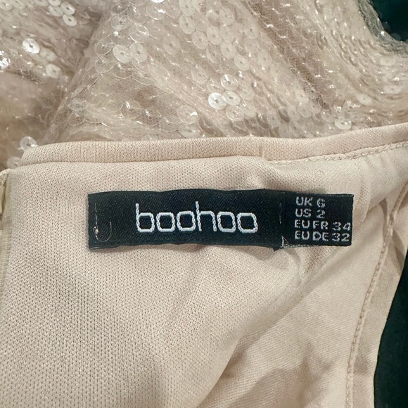 Boohoo Nude Sequin Shirt Dress & Curbed Hem Mini Skirt Two-piece Set - Picture 11 of 11